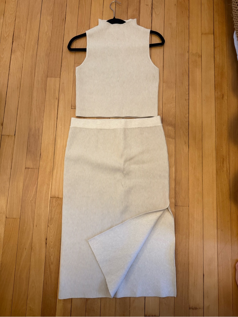 Abound Cream Ribbed Midi Skirt with Side Slit and tank  matching set